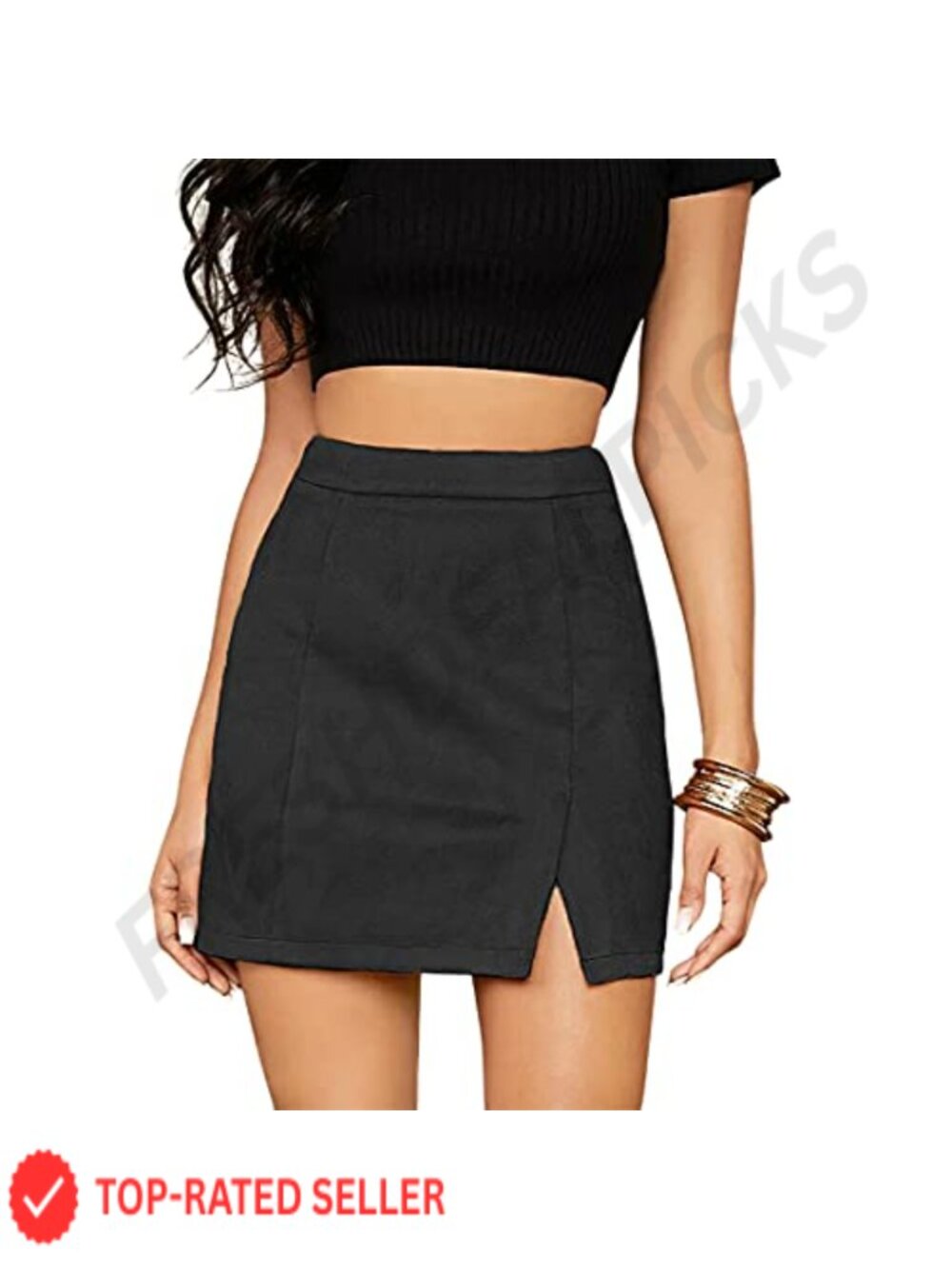 High Waist Faux Suede Bodycon Mini Skirt Side Split